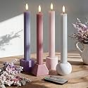West Ivory Dusty Mauve Coordinated Pinkish Lilac 4 Pack, 10" Real Wax LED Flameless Fluted Ribbed Grooved Taper Candles, Remote & Timer, On/Off