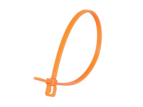 RETYZ 6-Inch Fluorescent Orange Reusable Releasable Cable Ties - 100 Pack, 18 lb Strength, Patented Quick-Release, One-Handed, Tool-Free Design