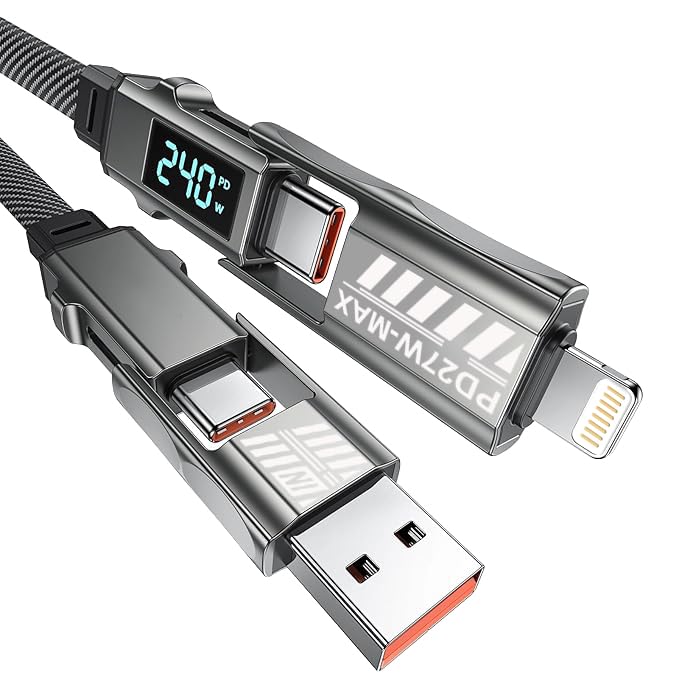 Famous Tech Shop 160W GaN Desktop Charger with 240W 4-in-1 Cable, 6 Port Charging Station with USB C and USB A, PD 3.0 QC 3.0 Fast Charging Hub