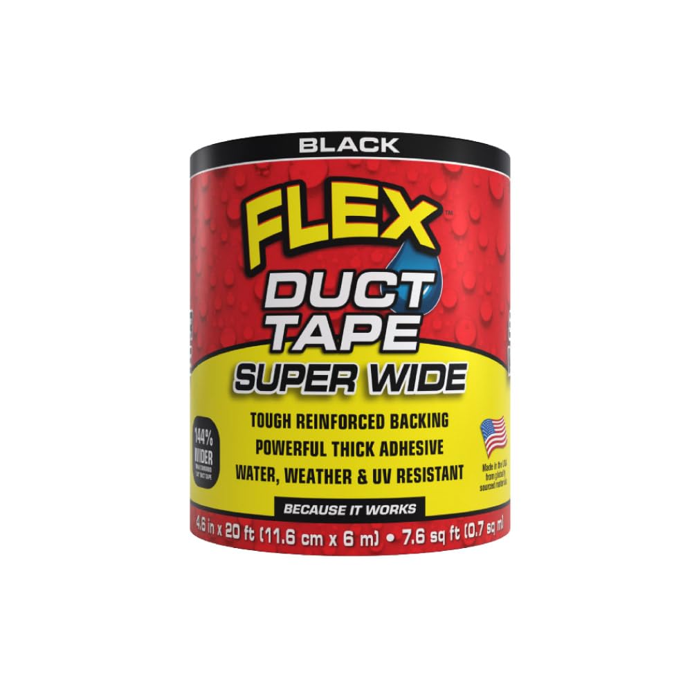Flex Duct Tape, Super Larga, 11.6 cm x 6 m (0.7 sq m), Bianco, Resistente, Multi-superficie, Acqua, Intemperie, Raggi UV, Facile da Strappare