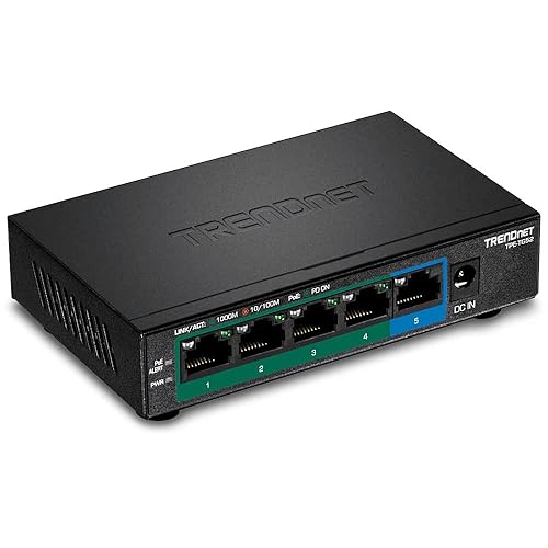 TRENDnet 5-Port Gigabit PoE+ Switch, 32W PoE Power Budget, 10Gbps Switching Capacity, IEEE 802.1p QoS, DSCP Pass-Through Support, Fanless, Wall