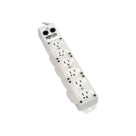 Tripp Lite Safe-IT Medical Grade Power Strip for Patient Care Vicinity, 6 Hospital-Grade Outlets, 120V, 15 ft. Right-Angle Cord, UL 1363A, White