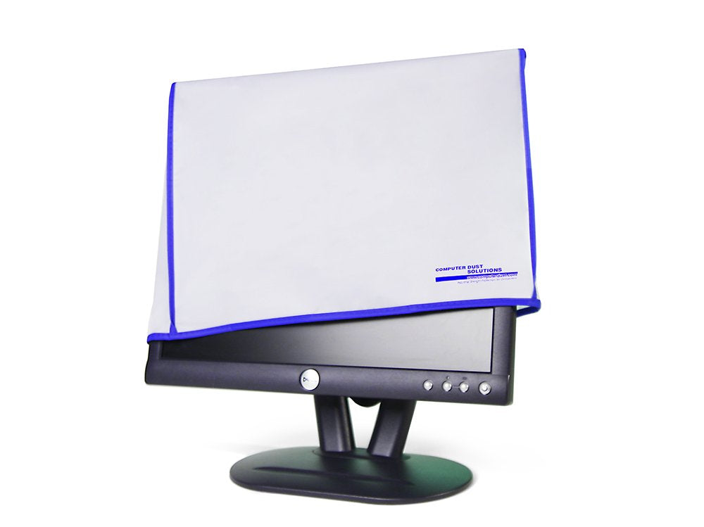 Computer Monitor dust Cover for Flat Panel LCD-Silky Smooth Anti-Static Vinyl with Blue Trim (22W x16H x3D)