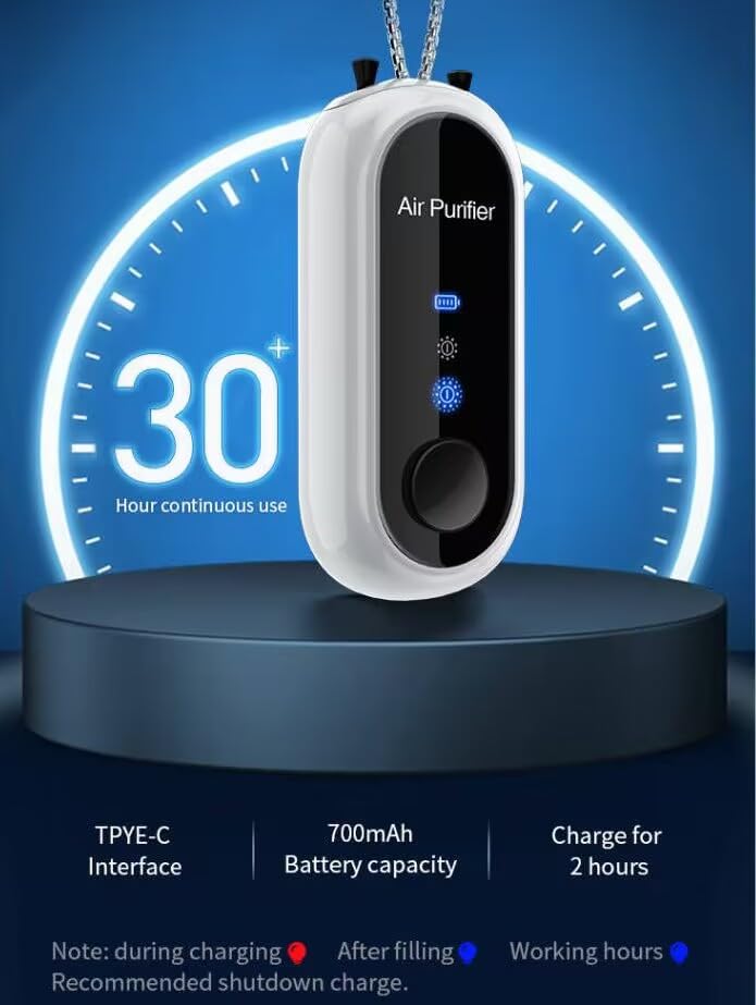Portable Air Purifier Necklace,Personal Small Air Purifiers,100% No Static Electricity,Rechargeable Ionizer,for Bedroom,Car and Airplane,Black