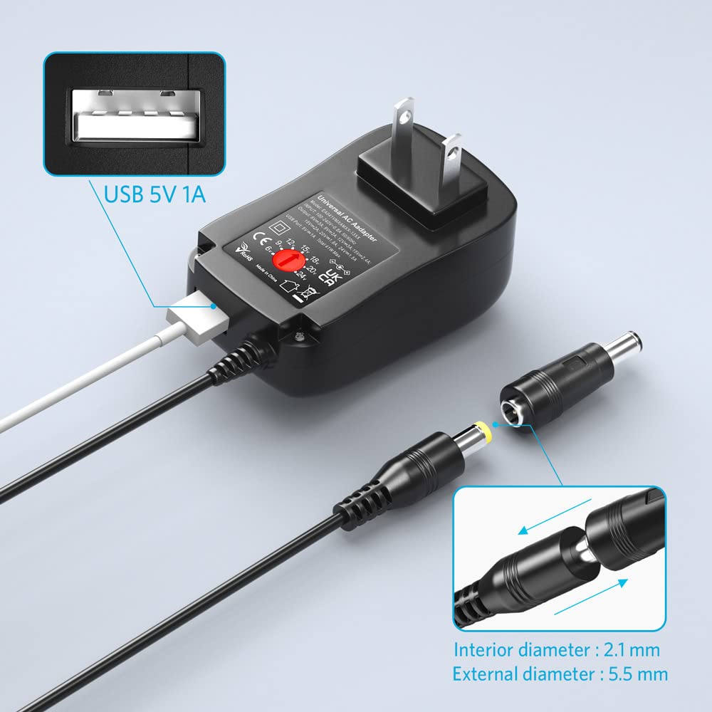 Belker 41W Universal 6V 9V 12V 15V 18V 20V 24V AC DC Adapter Power Supply for Household Electronics Router Smart Phone Mp3 Tablets CCTV Cameras…