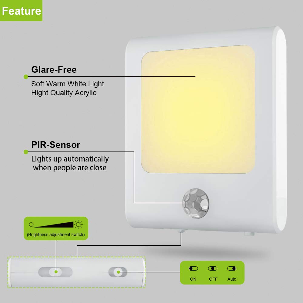 MAZ-TEK Plug in Motion Sensor Lights with Adjustable Brightness,Warm White Motion Activated Led Night Light for Hallway, Stair, Corridor, Kitchen