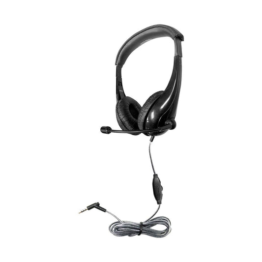 HamiltonBuhl Motiv8 Mid?Sized Multimedia Headset - In?Line Volume Control, Steel Gooseneck Microphone, 3.5mm Slim?Barrel Plug, Leatherette Cushions