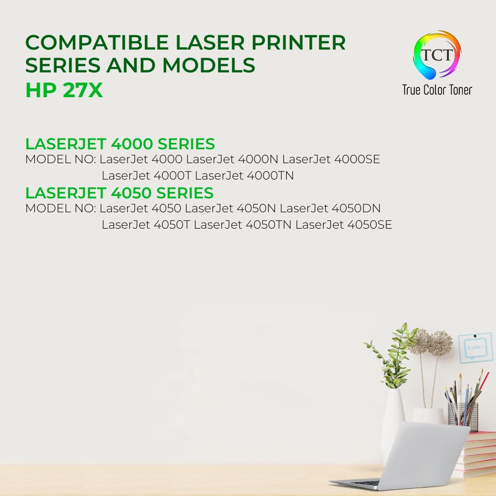 TCT 27X Toner Cartridge - Compatible Replacement for HP 27X C4127X Black High Yield Works with HP LaserJet 4000 4000N 4000SE 4000T 4000TN 4050 4050N