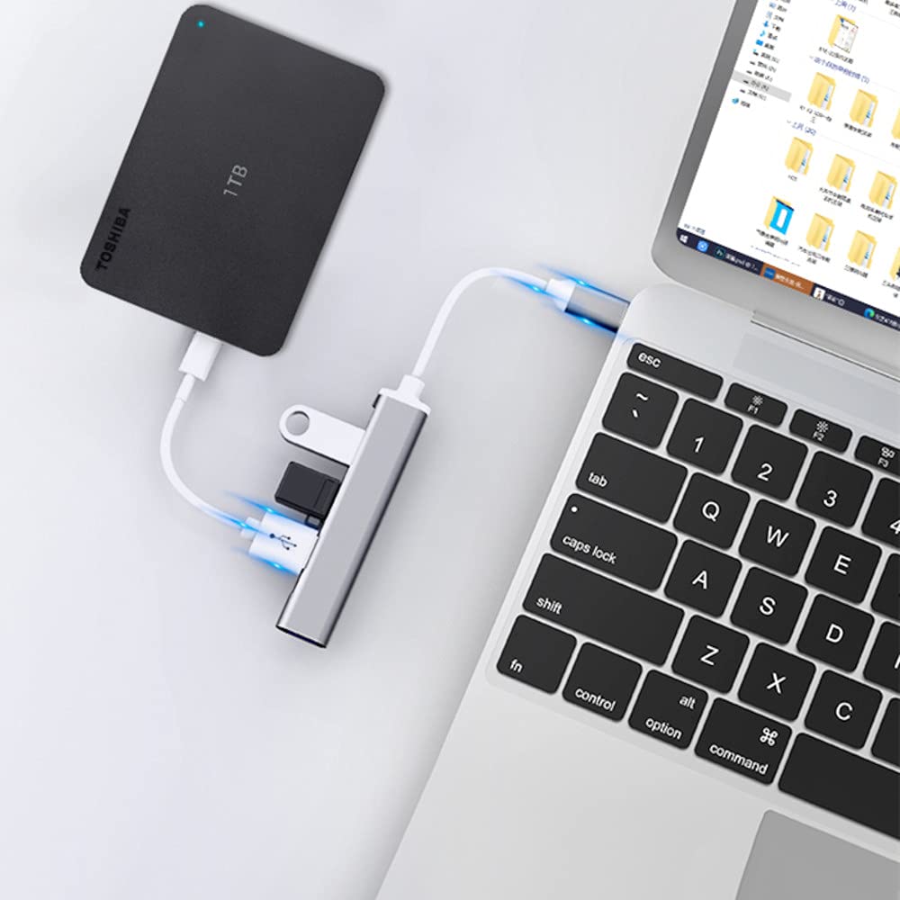 JacobsParts USB-C Type C to USB 3.0 4 Port Hub Splitter for MacBook Pro/Air, iPad, PC, Chromebook, Phone (Silver)