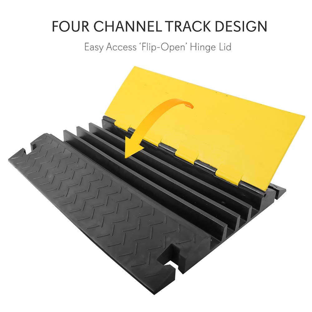 Pyle Hose & Cable Protection Ramp - Extra Heavy Duty Four Channel Extra Large Opening for Water Hose Car Truck Pedestrian Ramp Supports 55000 Lbs
