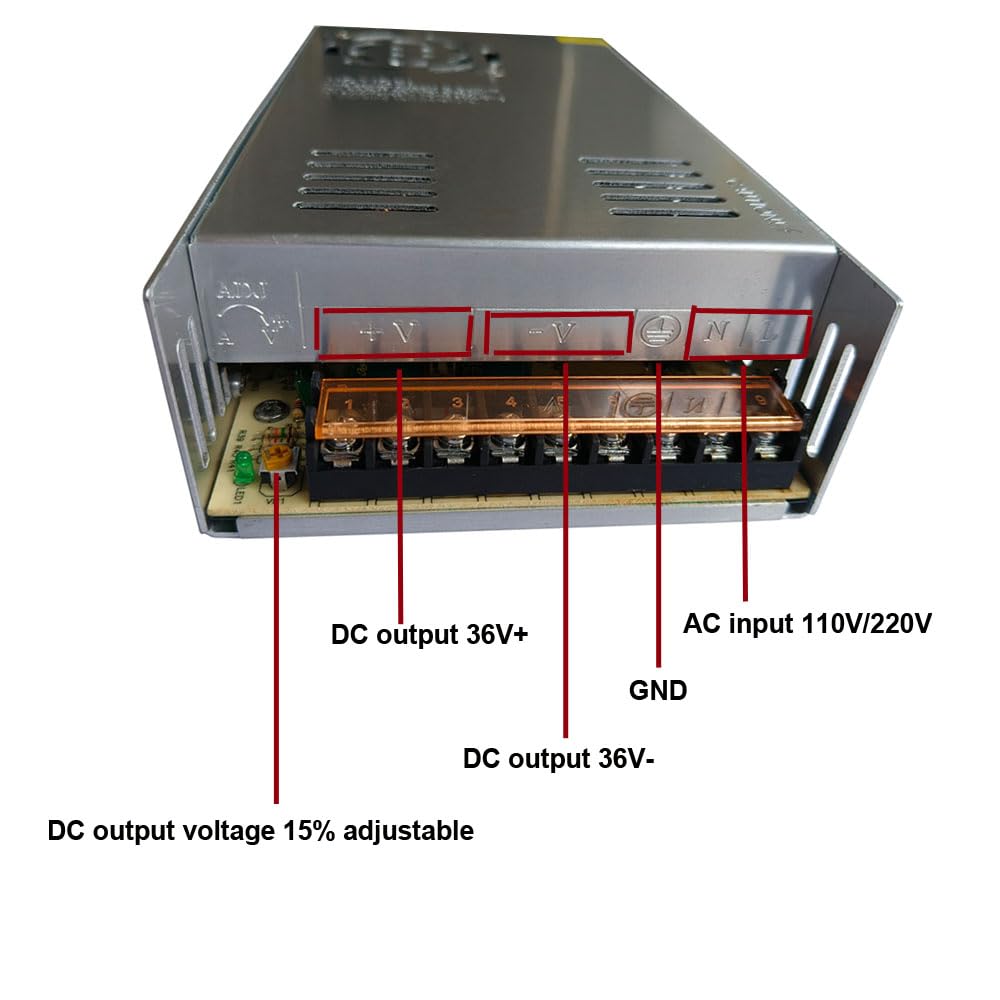 Henxlco AC 110V/220V to DC 36V 10A 360W Universal Regulated Switching Power Supply Adapter Transformer Driver Converter for LED Strip Light, Security…