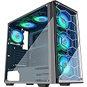 MUSETEX Phantom Black ATX Mid-Tower Case, 6 RGB Fans USB3.0 2 Tempered Glass Panels, Gaming PC Case Computer Chassis 907-N6