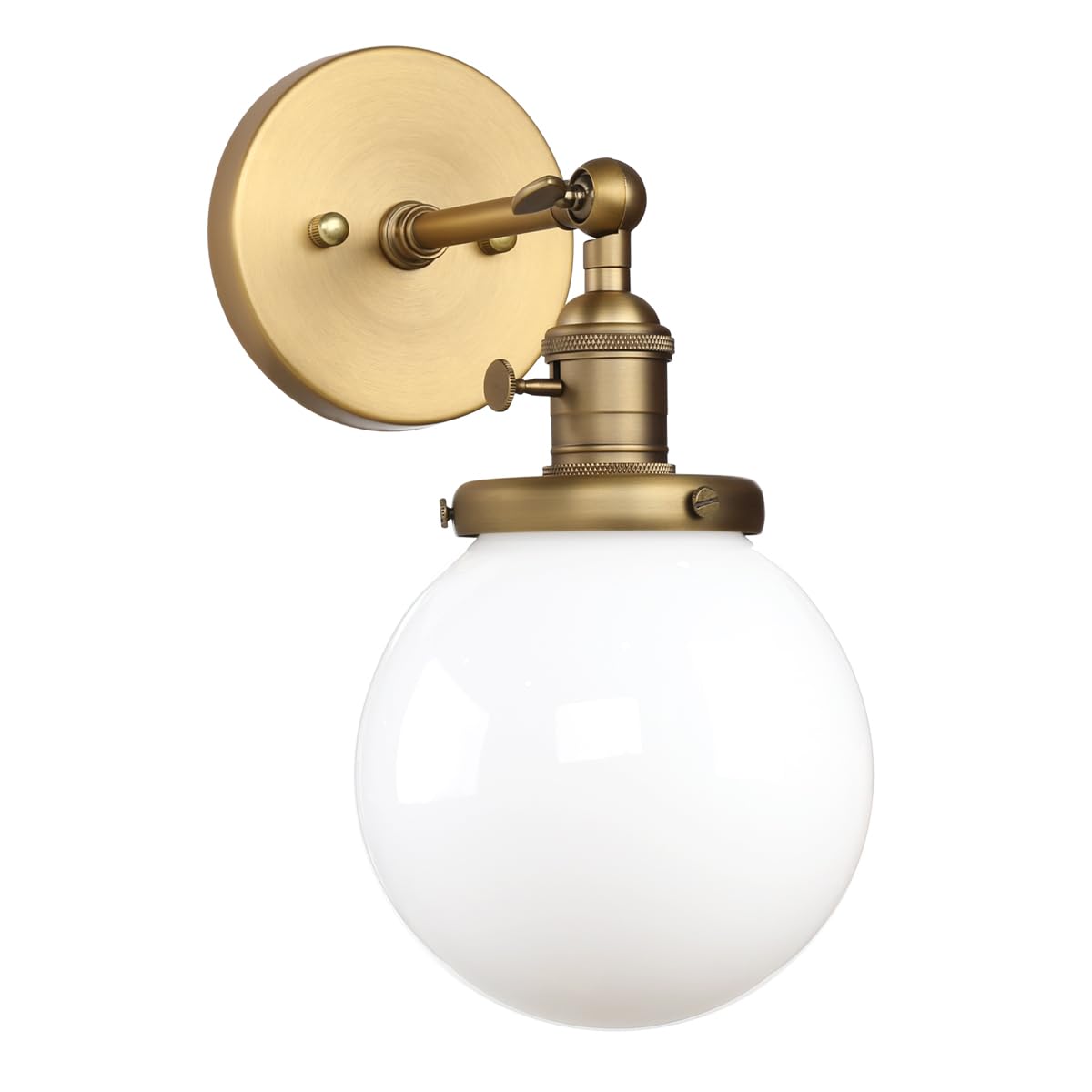 Pathson Hardwired Wall Sconce with White Globe, Brass Bathroom Vanity Light with On Off Switch, Vintage Wall Light Fixtures for Living Room Loft