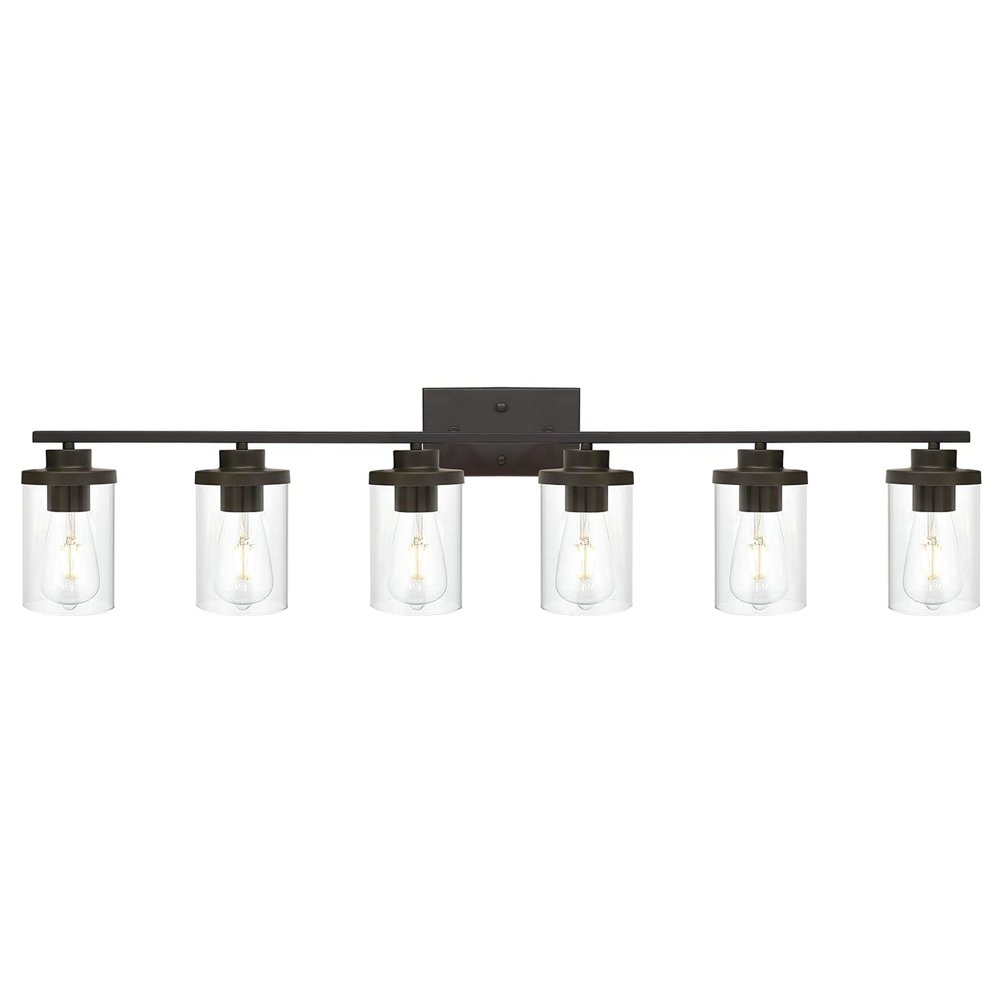 QueeuQ Oil Rubbed Bronze Bathroom Vanity Lights 6 Light, Bronze Vanity Lighting Fixtures with Glass Shade,Industrial Bathroom Light Fixtures Wall