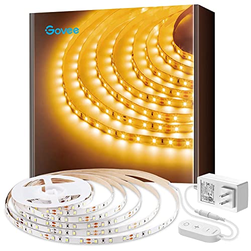 Govee Warm White LED Strip Lights, Bright 300 LEDs, 3000K Dimmable Light Strip 16.4ft with Control Box, LED Lights for Bedroom, Kitchen Cabinets
