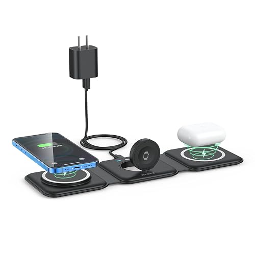 Wireless Charger 3 in 1,RTOPS Magnetic Traval Wireless Charging Station GaN Compatible with Apple Magsafe Multiple Devices