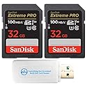 SanDisk 32GB SD Extreme Pro Memory Card (Two Pack) Works with Nikon D3500, D7500, D5600 Digital DSLR Camera (SDSDXXO-032G-GN4IN) Bundle with (1)