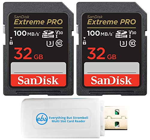 SanDisk 32GB SD Extreme Pro Memory Card (Two Pack) Works with Nikon D3500, D7500, D5600 Digital DSLR Camera (SDSDXXO-032G-GN4IN) Bundle with (1)