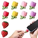 10pcs Flower Phone Charger Protector Cute Strawberry USB Charger Cable Protectors Mobile Phone Charger End Cord Protector for Most Cellphone Data