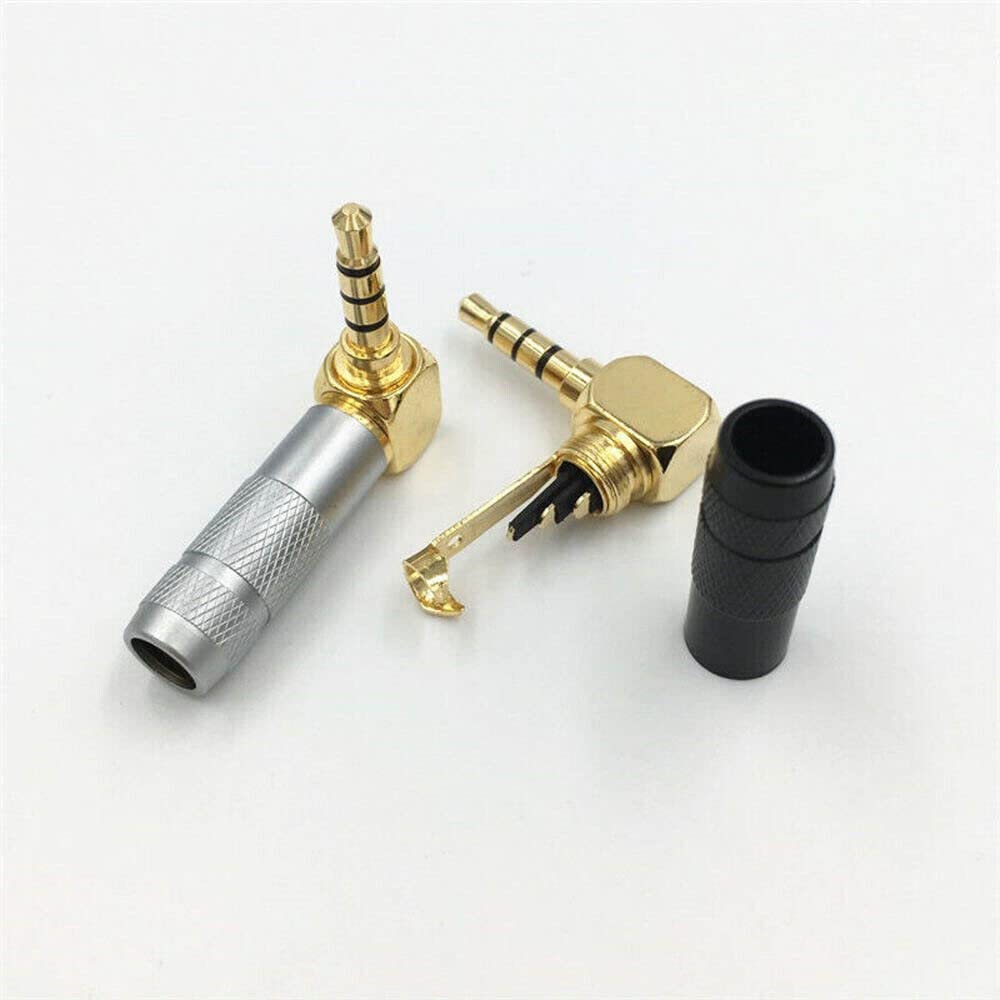 3PCS Angle 3.5mm Stereo 4 Pole Male Plug 90° Audio Connector Solder Adapter Plug (Black)