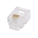 Monoprice 6P4C RJ11 Modular Plugs for Round Solid Cable - Crimp On, 1U, 3 Prongs, 4 Conductor, Clear, 50-Pack