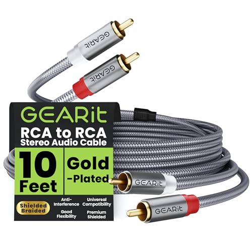 GEARit RCA Cable (10FT) 2RCA Male to 2RCA Male Stereo Audio Cables Shielded Braided RCA Stereo Cable for Home Theater, HDTV, Amplifiers, Hi-Fi