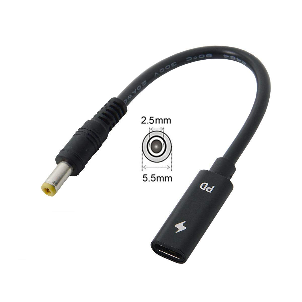 JSER Xiwai Type C USB-C Female Input to DC Power PD Charge Cable fit for Laptop 18-20V (5.5x2.5mm)