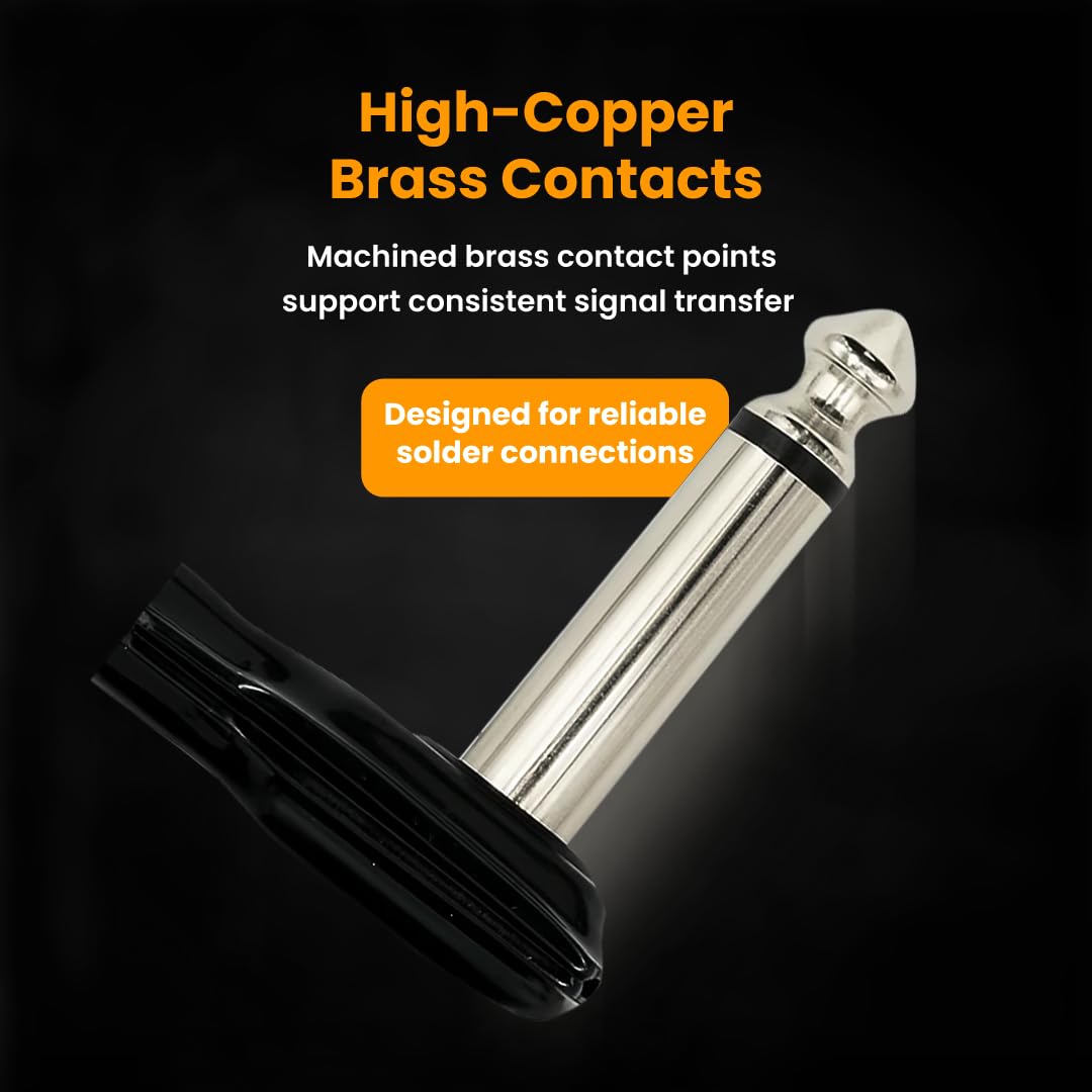 Evidence Audio ESP 1/4? Right Angle Mono Plug (10 Pack) - Soldered Pancake Style TS Connector for 5mm Cable, High Copper Brass, Low Profile Pedalboard