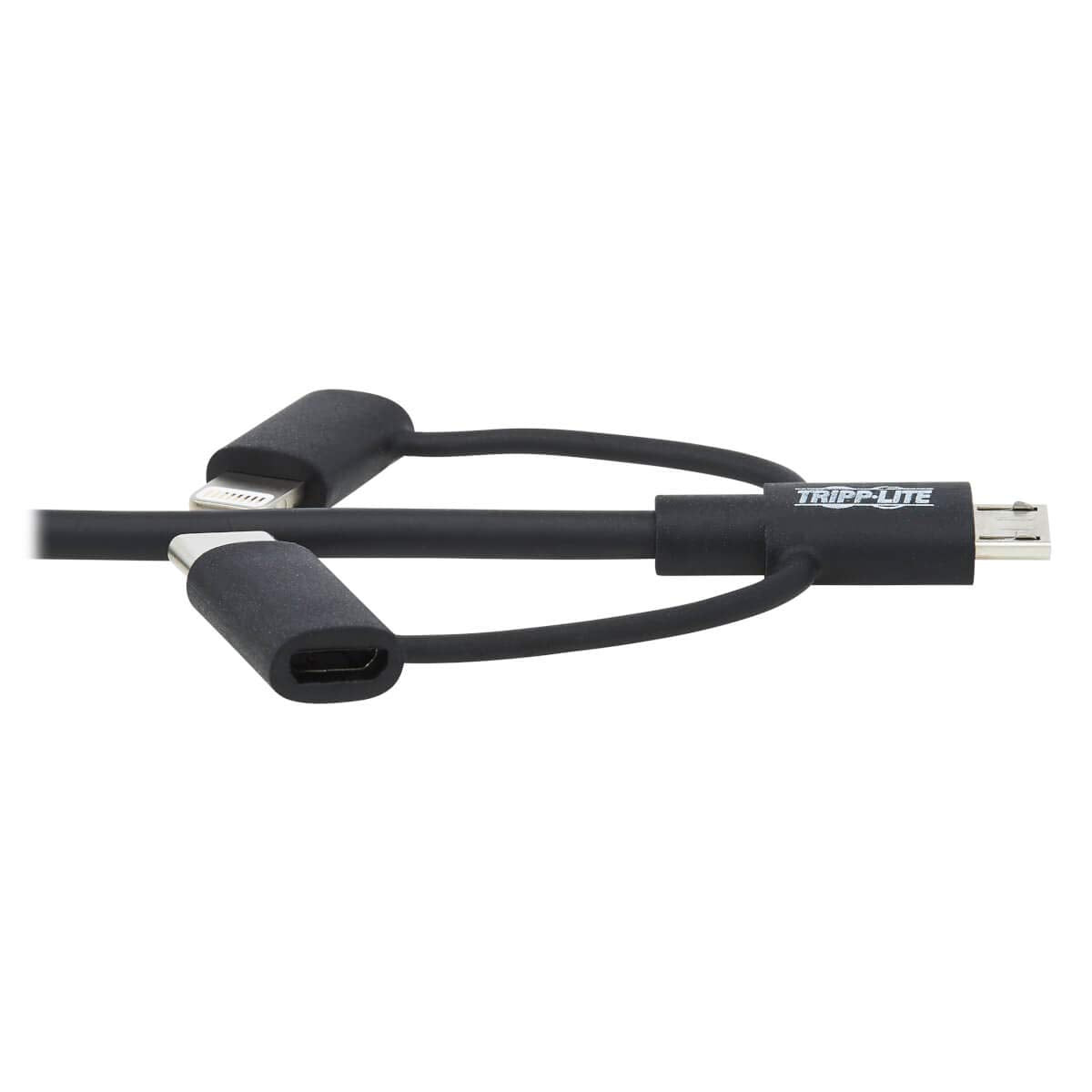 TRIPP LITE 3 in 1 Multi Charging USB Cable, USB-A to Lightning, USB Micro B, and USB-C Universal All in One Charger Cable, Sync and Charge Cord, 6 ft