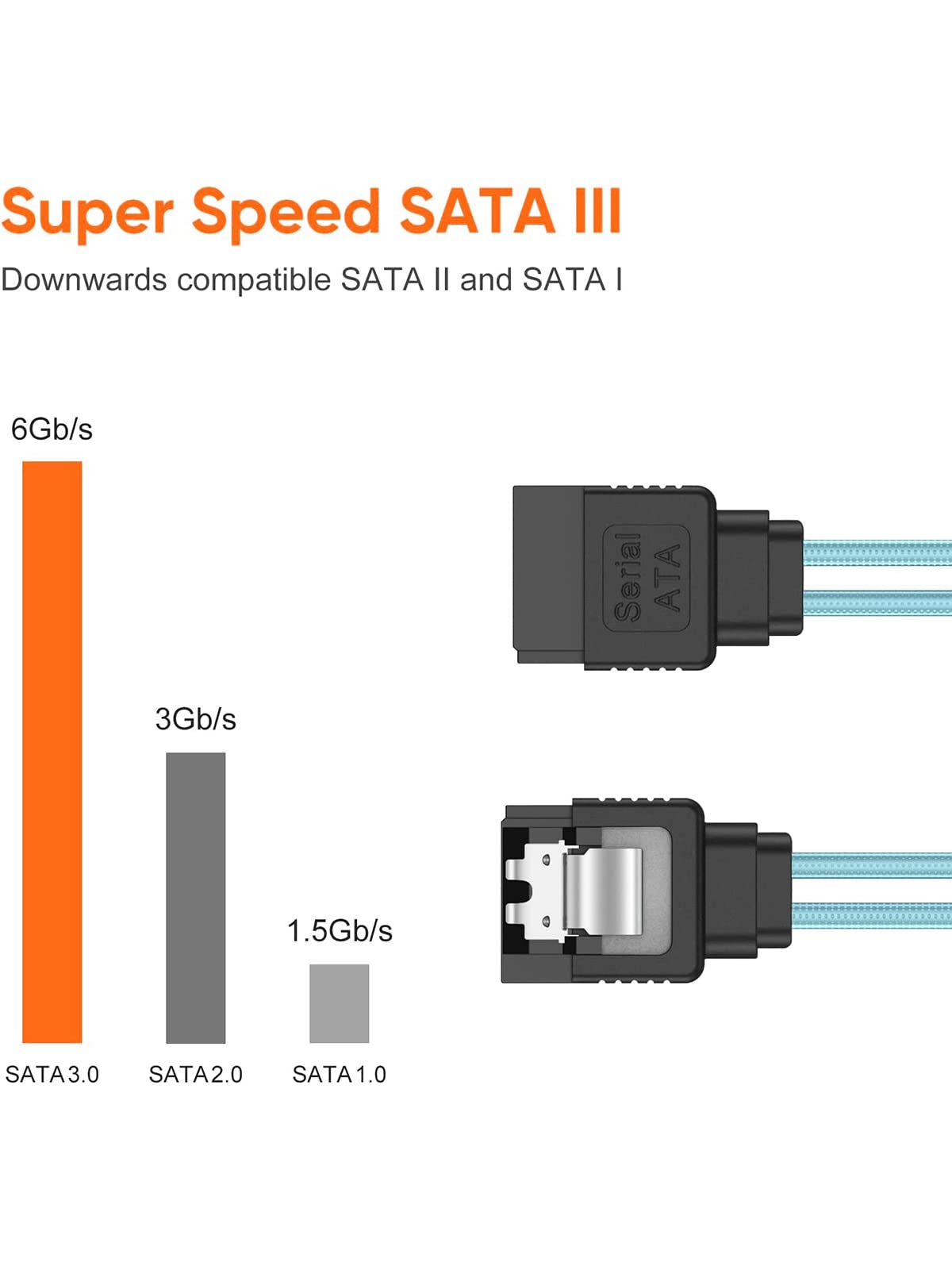 CableCreation SATA III Cable, [5-Pack] 18-inch SATA III 6.0 Gbps 7pin Female Straight to Straight Angle Female Data Cable with Locking Latch, 1.5 FT