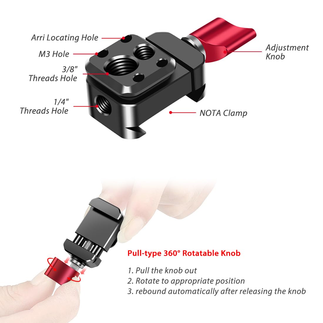 Akeipho Adjustable NATO Rail Clamp Adapter for DJI RS3 Pro / Mini / RSC2, Camera Cage NATO Clamp with 3/8" 1/4" Holes & ARRI Locating Pins