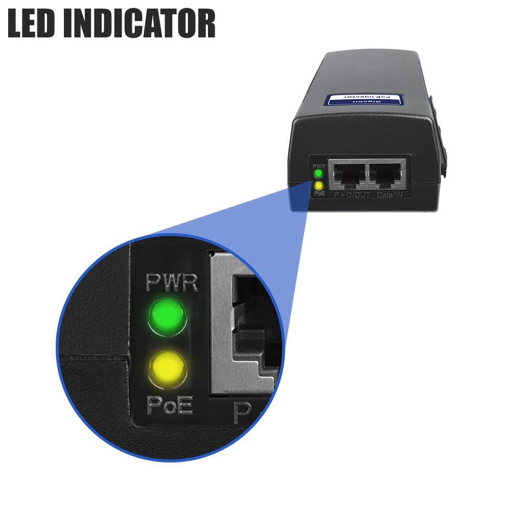 BV-Tech Gigabit Power Over Ethernet PoE+ Injector | 30W | Plug & Play | up to 325 Feet