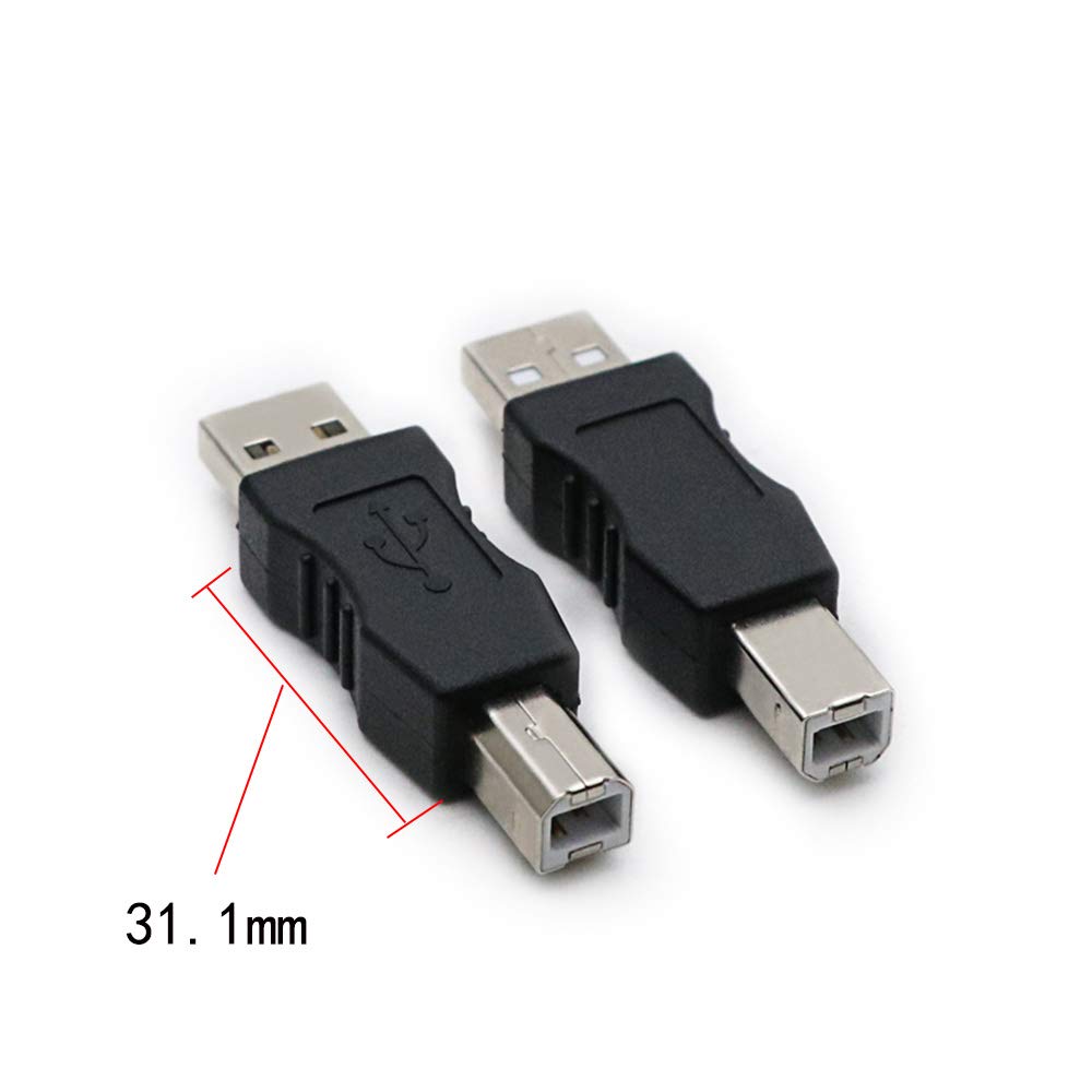 rgzhihuifz 2 Pack USB 2.0 AM/BM Print Plug Type A Male to Type B Male Connector Converter Adapter Coupler