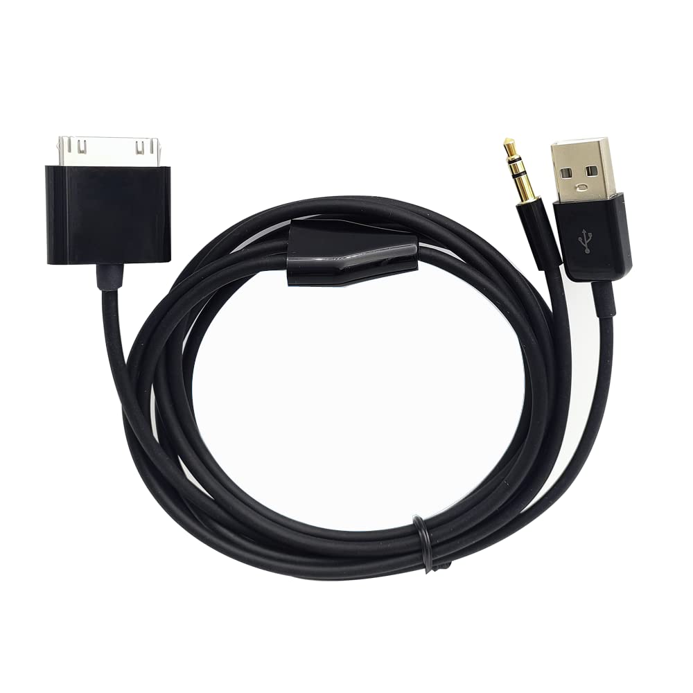 Arbove 30 Pin to AUX USB, 30 Pin Charger Dock to 3.5mm Car AUX Audio USB Charger Cable Data Sync Transfer & Charging for Phone 3G 4G Pod Touch (Black)