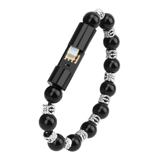 Charging Bracelets Cable Charger Cord Fashion Prayer Beads Wrist Line Black (for Apple)