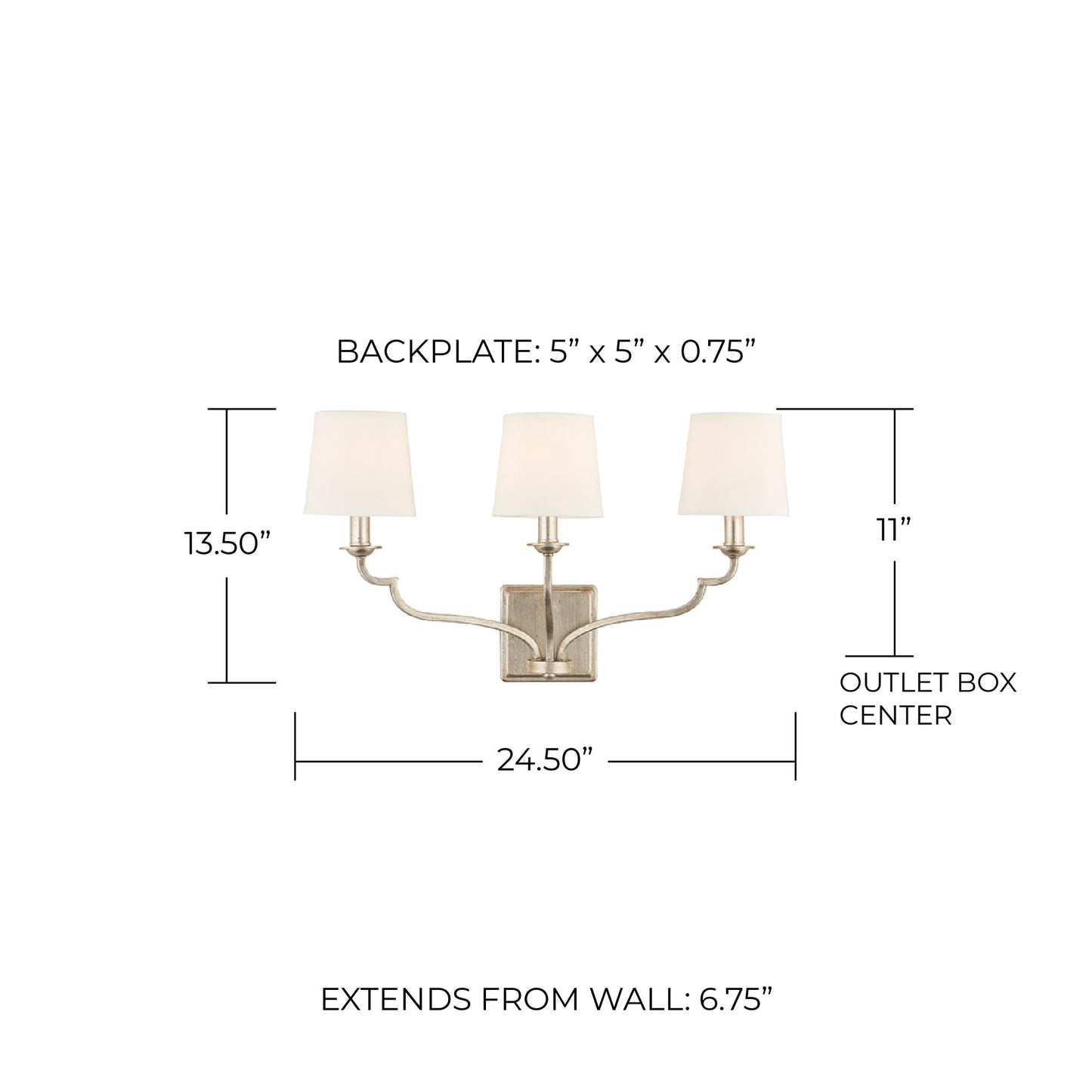 Capital Lighting 138731WG-698 Ophelia White Fabric Bath Vanity Wall Mount, 3-Light 180 Total Watts, 14" H x 25" W, Winter Gold
