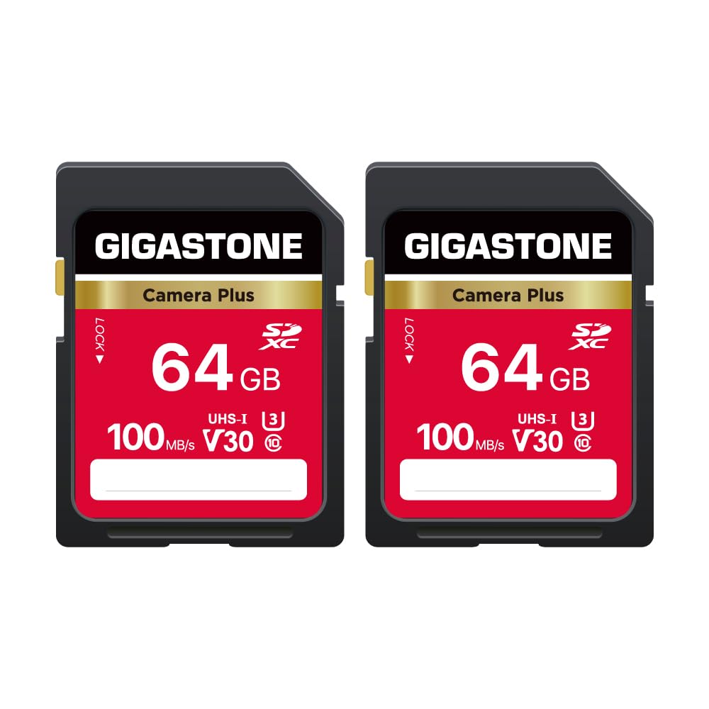 GIGASTONE 64GB SD Card 2-Pack, Camera Plus, UHS-I U3 Class 10 SDXC Memory Card Full HD Video for Canon Digital Camera, with 2 mini case