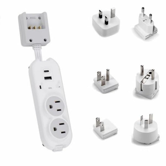 Ceptics Travel Power Strip - Compact and Portable - Surge Protector with Grounded USB & Type C Ports with 2 USA Outlets - Compatible Plugs for Europe