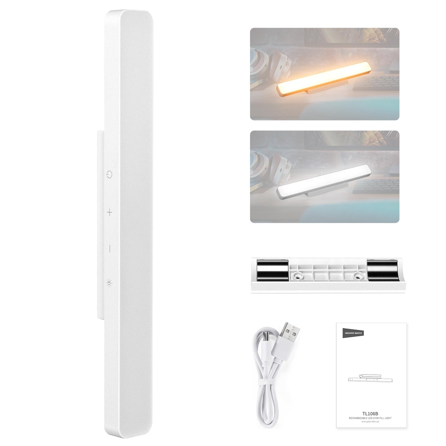 NEEWER Basics LED Chin Fill Lighting, 3W Bi Color Portable Desk Phone Selfie Photo Light, CRI90, 2200mAh Battery for TikTok Streaming Laptop Video