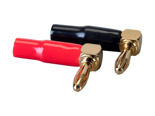 Monoprice Right Angle Banana Plugs - For 12-18AWG Speaker Wire, Color Coded, Screw Type, 24k Gold Plated