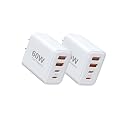60W Fast Charger Block, 2 Pack, 2USB A+2USB C (30W+30W) Wall Charger, Multiport USB Charging Hub Compatible with iPhone 17/16/15/14/13, Android