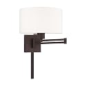 Livex Lighting 40036-07 24.25" One Light Swing Arm Wall Mount, Bronze Finish with Off-White Fabric Shade