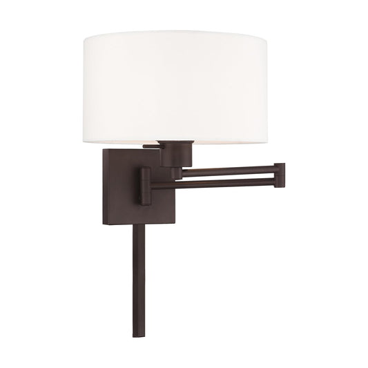 Livex Lighting 40036-07 24.25" One Light Swing Arm Wall Mount, Bronze Finish with Off-White Fabric Shade