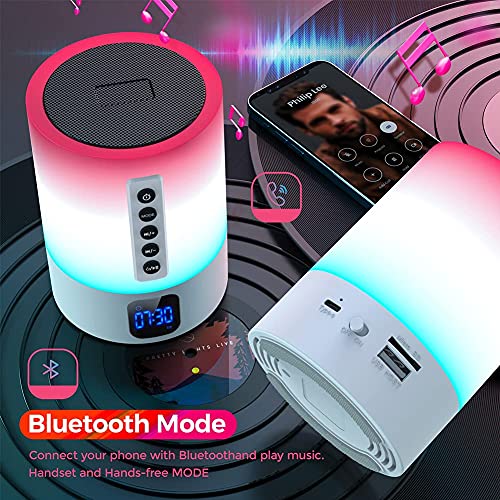 Night Lights Bluetooth Speaker, Hompot Touch Sensor LED Bedside Lamp + Dimmable Warm Light & Color Changing, Bedroom Alarm Clock, MP3 Music Player