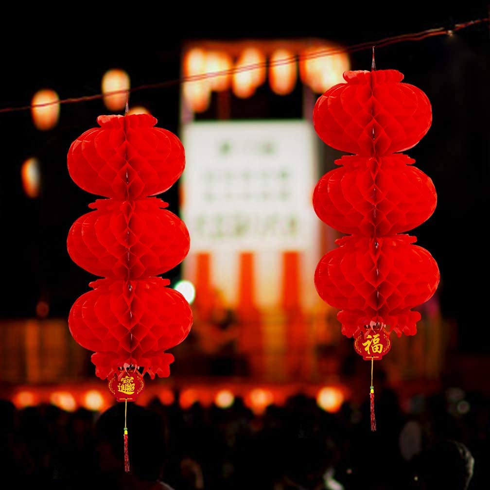 ASIAN HOME 3-Layer Red Paper Lantern Hanging Lanterns for Chinese Spring Festival, Wedding, Celebration, Lantern Festival Festive Decoration (10