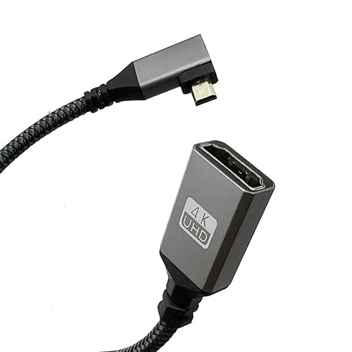 Seadream 4K Angled Micro HDMI to HDMI Adapter Cable;8inch 90°Degree Micro HDMI Left Aangled Male to HDMI 2.0 Female Nylon Braided Cable (Type D