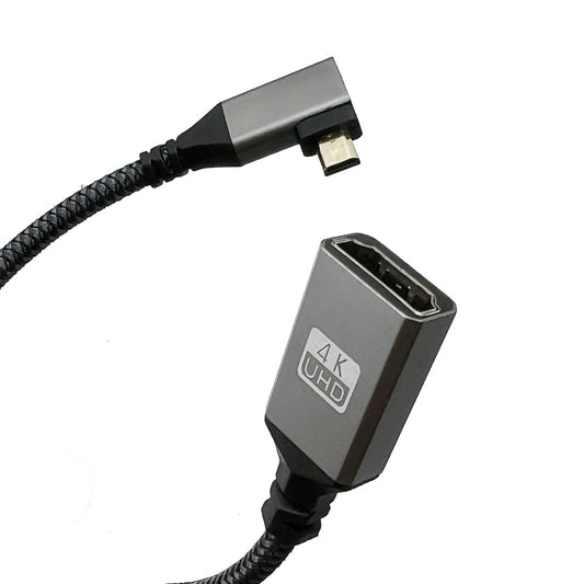 Seadream 4K Angled Micro HDMI to HDMI Adapter Cable;8inch 90°Degree Micro HDMI Left Aangled Male to HDMI 2.0 Female Nylon Braided Cable (Type D