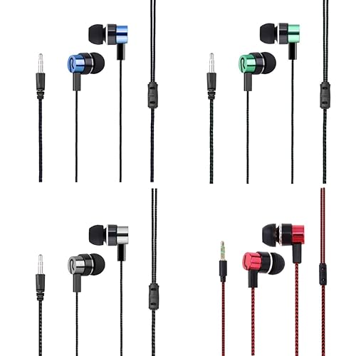 CCeCCe 4 Pack Wired Earbuds 3.5MM 3 Pole Stereo Earphone in-Ear Headphone Without MIC 1Meter Braided Cord Headset for MP3 Cassette Recorder CD Player