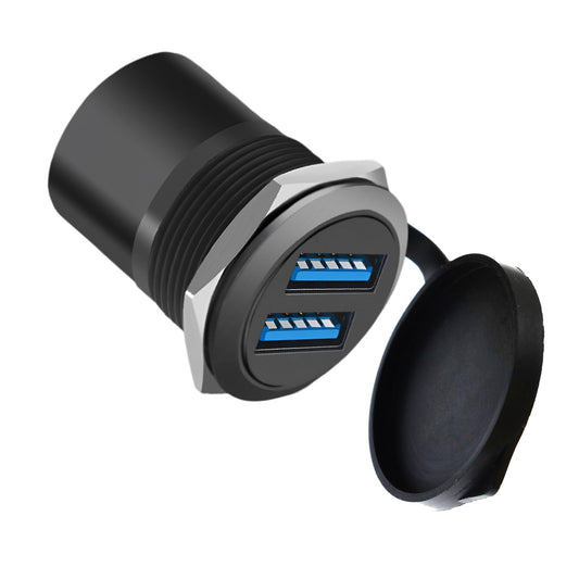 YiKaiEn Dual USB 3.0 Panel Mount Adapter - Threaded Round Connector with Waterproof Dust Cover, 2 Female to 2 Female Ports, 5Gbps for High-Speed Data…