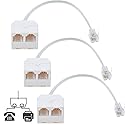 RFAdapter Telephone Splitter, 3 Pack RJ11 Male to Female Two Way Phone Line Splitter Converter Cable